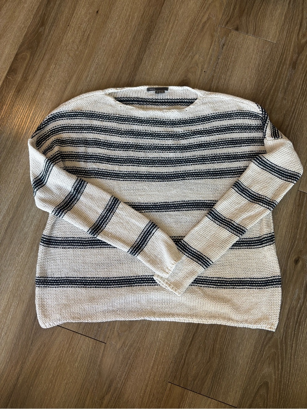 Vince Cream and Black Striped Lightweight Crewneck